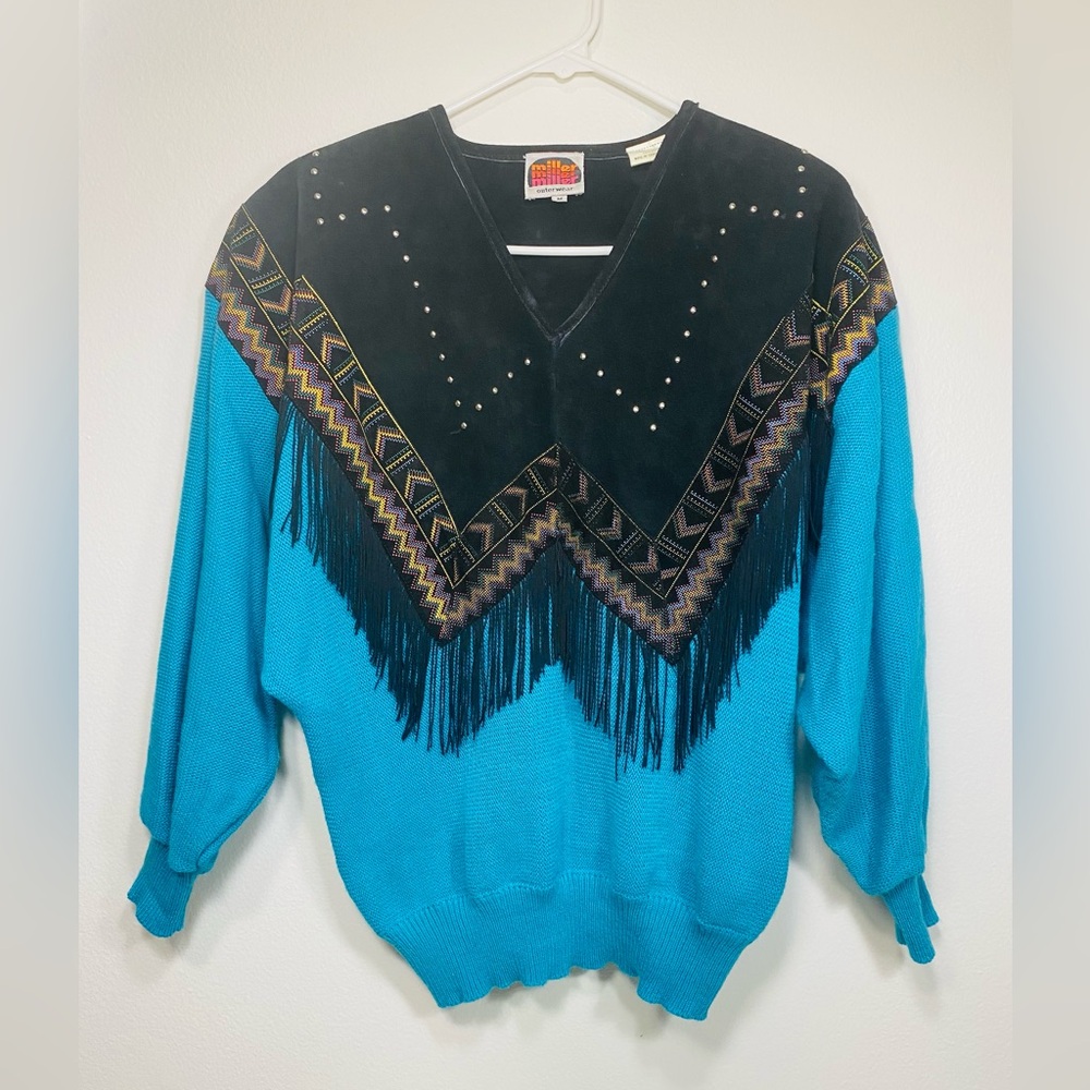 Miller Outerwear Vintage Western Suede Fringe Sweater Medium